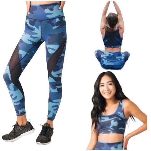 NWT) Zyia Women's Navy Camo Back Mesh Bra (Small) 7/8 24